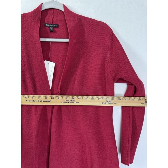 Eileen Fisher 100% Wool Open Front Cardigan Womens XS Radish Red Pink Washable - Picture 13 of 13